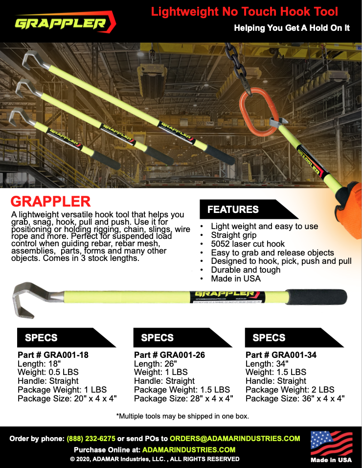 Grappler 1 - Hook Tool. Lightweight Hand Safety Tool Used To Hook
